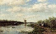 Willem Roelofs Figures On A Country Road Along A Waterway painting